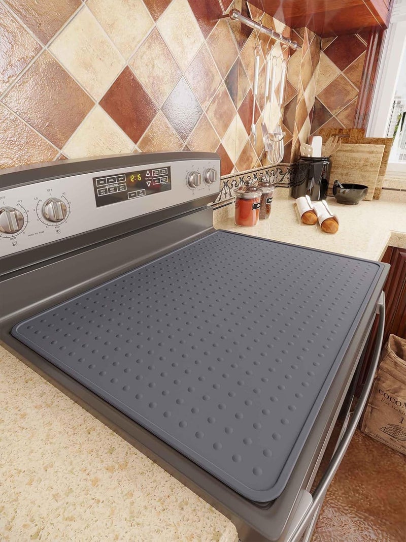 Bampanda Silicone Stove Top Cover for Electric Stove, Glass Stove Top Protector, Stovetop Cover Mat for Cooktop, Flat Range Cover, Oven Top Protector, Coffee Bar Mat, 28 x 20 in, Gray - Image 2